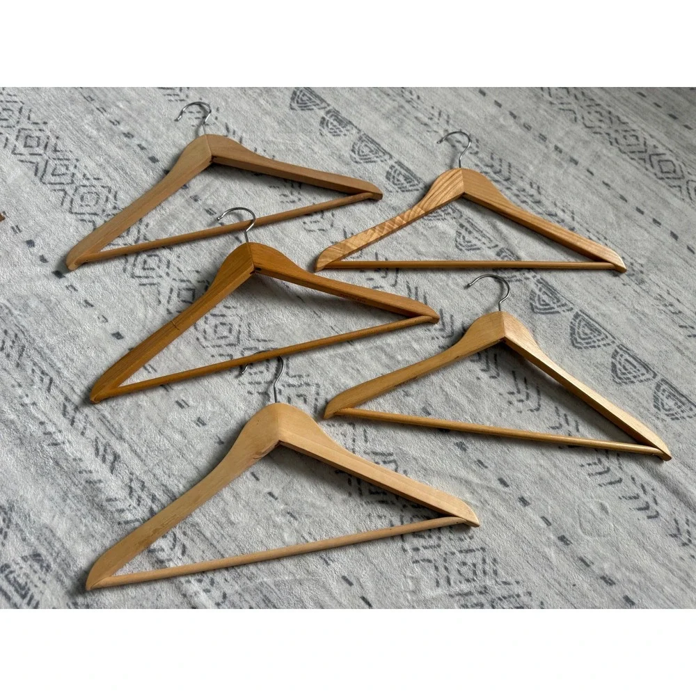 Lot of 5 Vintage Wooden Clothes Hangers Mixed Yugoslavia Taiwan Closet Storage
